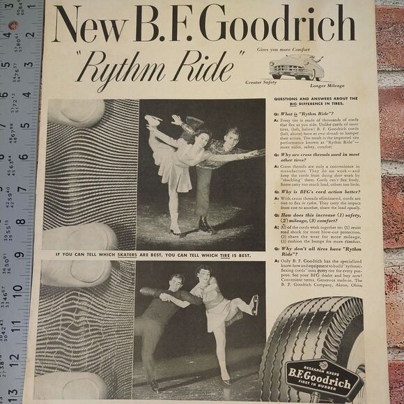 BF Goodrich Tires - Ice Skaters - Rythm Ride - 1950 Original Retro Vtg PRINT AD - Picture 9 of 10